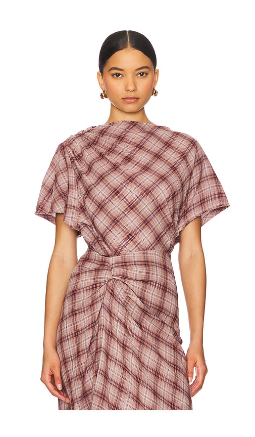 Isabel Marant Étoile Neyala Plaid Short Sleeve Cotton Top In Brown