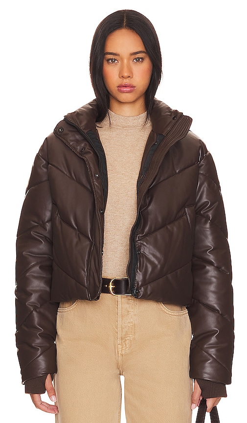 Ivl Collective Faux Leather Puffer Jacket In Brown