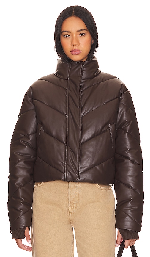 Shop Ivl Collective Faux Leather Puffer Jacket In Brown