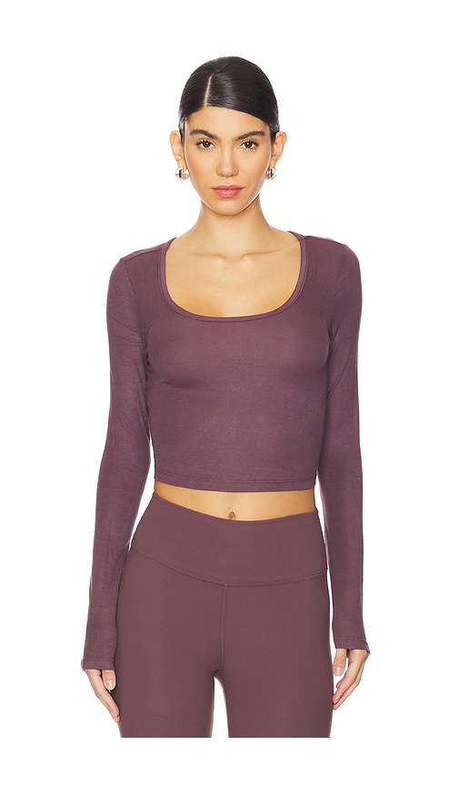 Shop Ivl Collective Long Sleeve Cropped Scoop Neck Top In Pepper