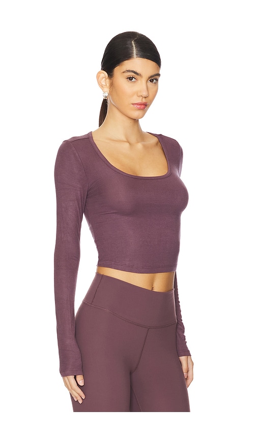 Shop Ivl Collective Long Sleeve Cropped Scoop Neck Top In Pepper