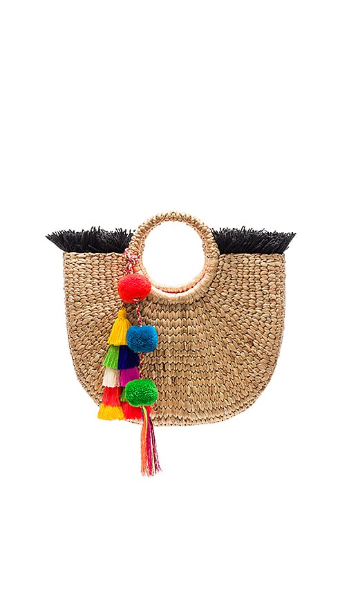 JADEtribe Round Fringe Tote in Black | REVOLVE