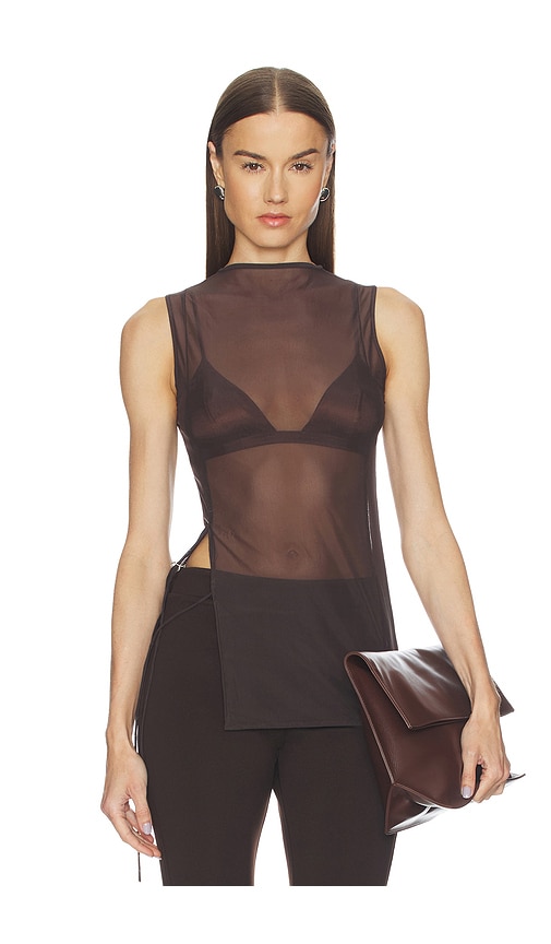 Jade Cropper Sheer Sleeveless Top In Brown