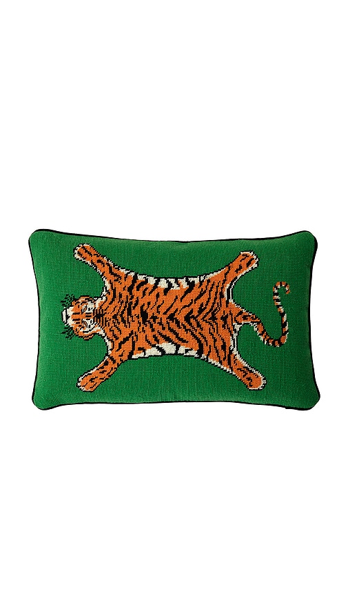 Jonathan Adler Tiger Needlepoint Pillow in Green