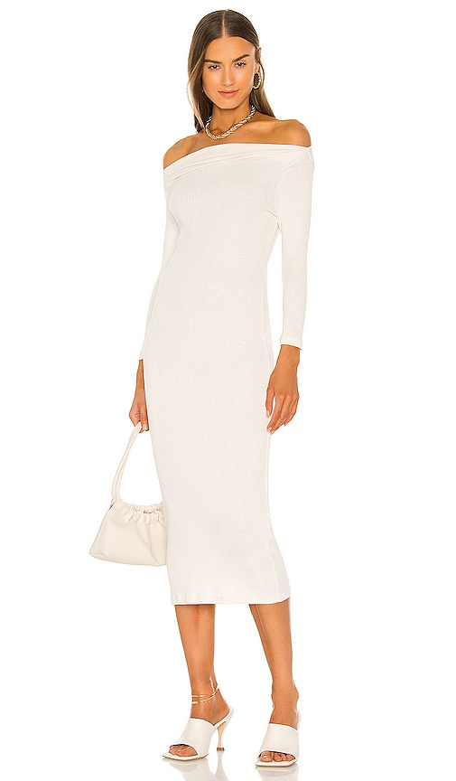 James Perse Rib Jersey Boat Neck Dress in Oyster