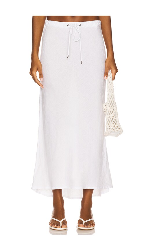 James Perse Bias Cut Linen Drawsting Skirt in White
