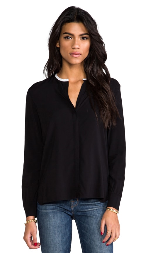 James Perse Contrast Collar Blouse in Black & White | REVOLVE