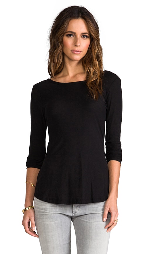 James Perse Sheer Slub Long Sleeve Tee in Black