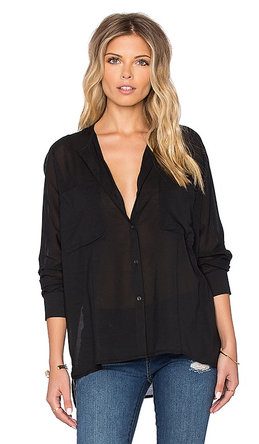 James Perse Oversized Chiffon Stretch Button Up in Black | REVOLVE