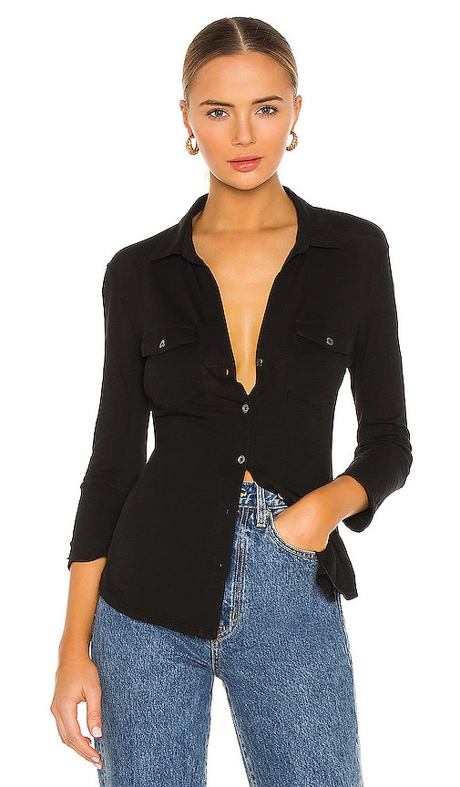 James Perse Contrast Panel Shirt in Black | REVOLVE