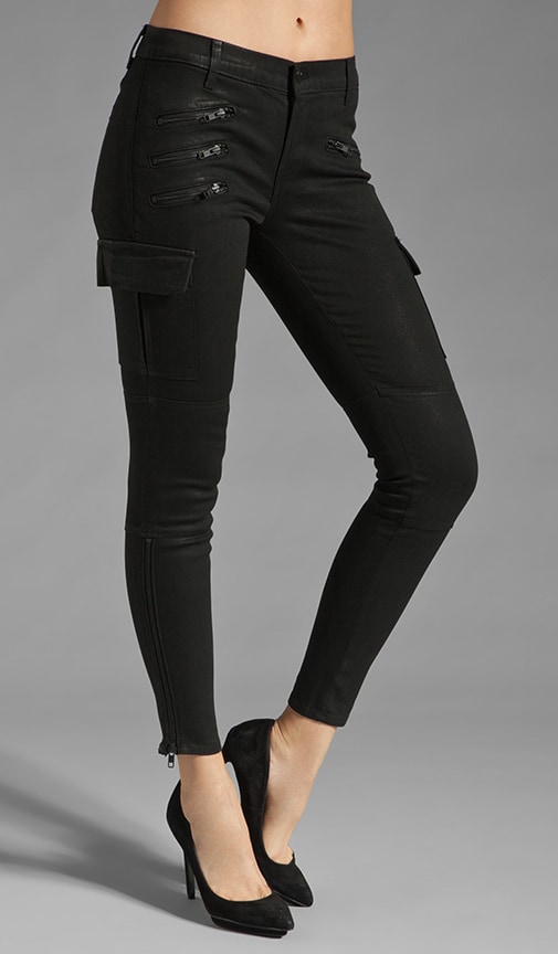 J Brand The Brix Cargo Zip Skinny in Coated Stealth | REVOLVE