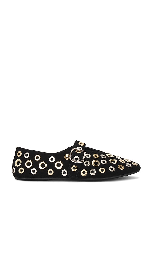 Shop Jeffrey Campbell Holed Flat In Black Suede Gold Silver