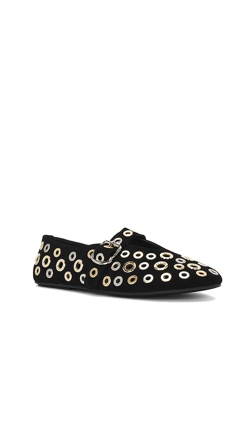 Shop Jeffrey Campbell Holed Flat In Black Suede Gold Silver