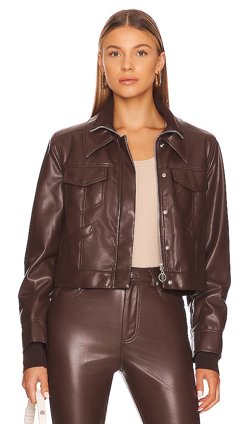 JONATHAN SIMKHAI STANDARD Becka Vegan Leather Jacket in Coffee