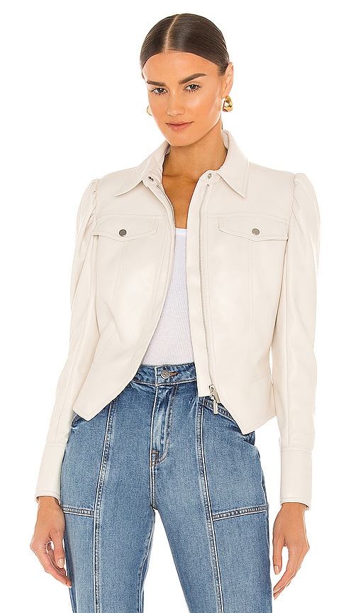 JONATHAN SIMKHAI STANDARD Wyatt Vegan Leather Jacket in Ecru