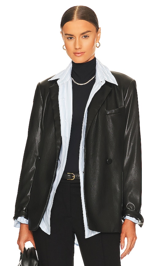 JONATHAN SIMKHAI STANDARD Nisha Leather Boxy Blazer in Black