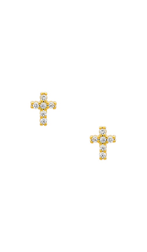 Joy Dravecky Jewelry Vintage Cross Stud in Metallic Gold.