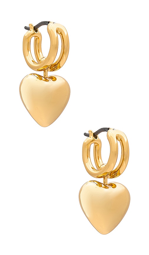 Shop Jenny Bird Puffy Heart Huggies In Metallic Gold