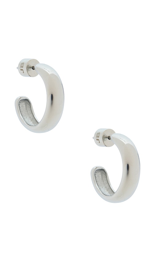 Staple Hoops Small Earrings in Metallic Silver.