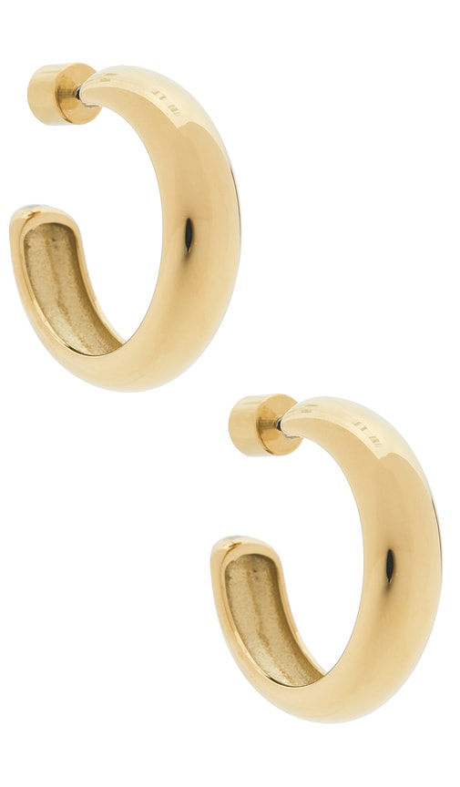 Staple Hoops Medium Earrings in Metallic Gold.