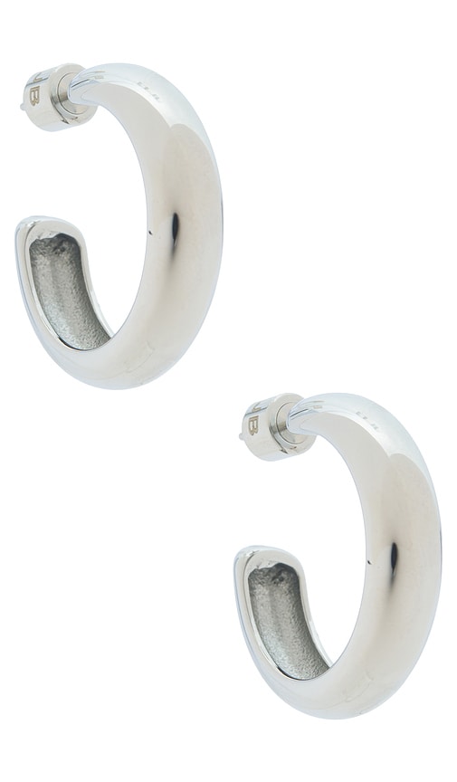 Staple Hoops Medium Earrings in Metallic Silver.