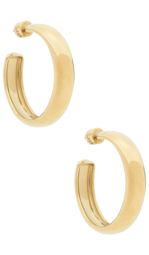 Staple Hoops Large Earrings in Metallic Gold.
