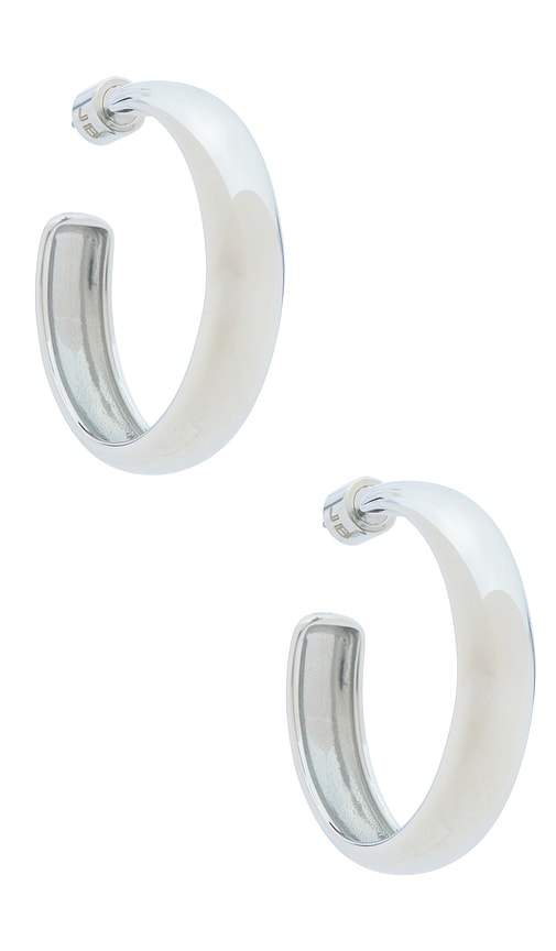 Staple Hoops Large Earrings in Metallic Silver.