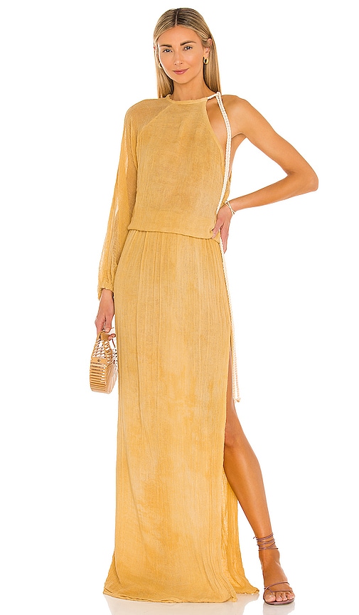 Click to view more detailed imagery on our partner's website Jen's Pirate Booty Smoketree Maxi Dress In Gauze Sunrise