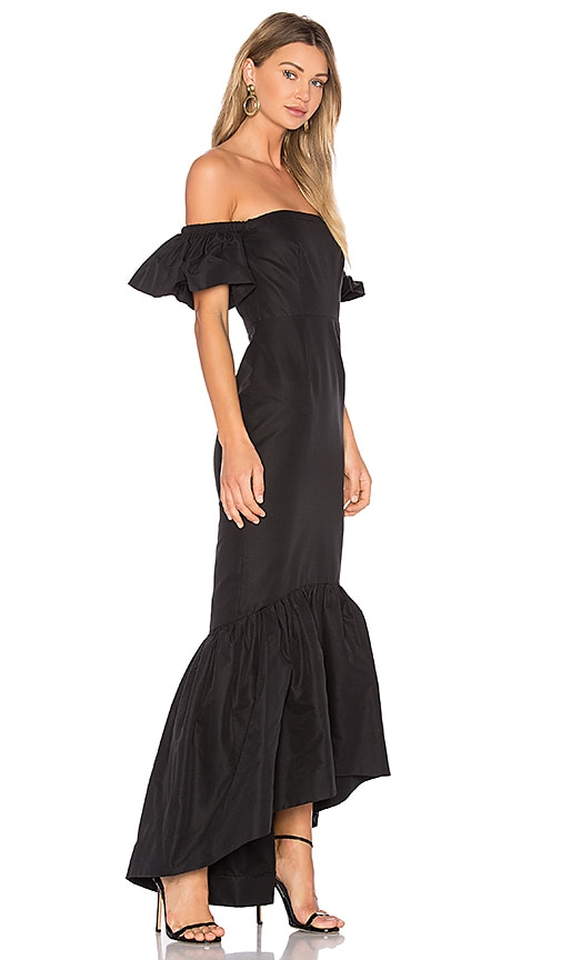 ruffle off the shoulder maxi dress