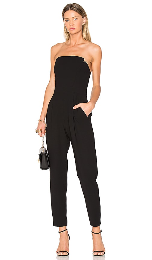 black and white strapless jumpsuit