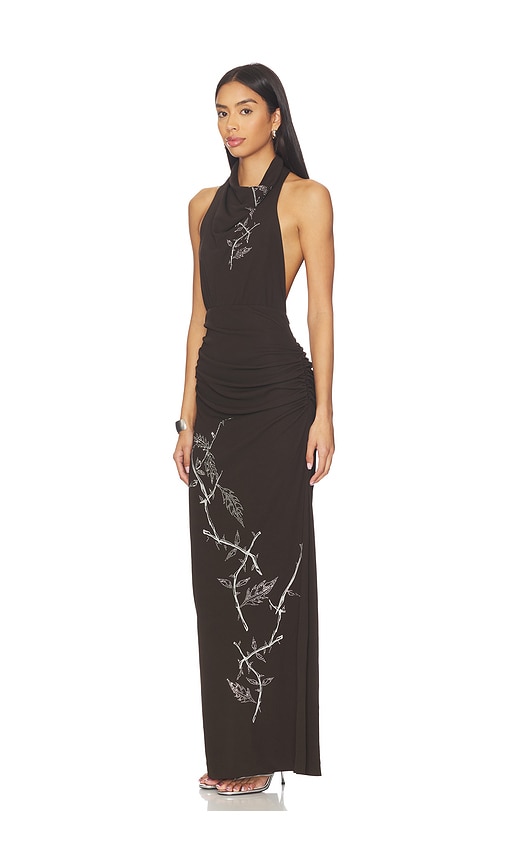 Juliet Johnstone Dahlia Rhinestone Halter Gown In Brown