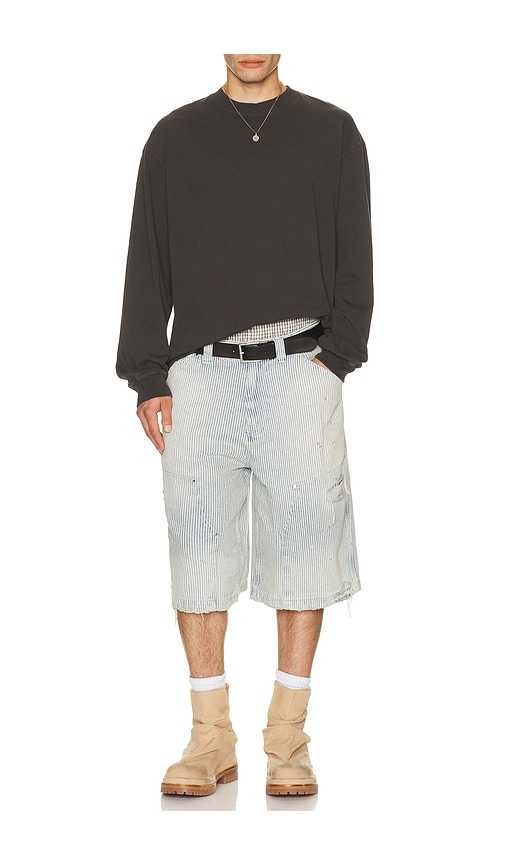 Jaded London Distressed Pinstripe Carpenter Jorts | Thumbnail 4