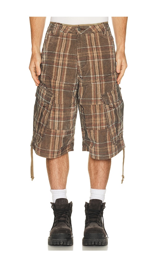Jaded London Check Cord Cadet Shorts in Brown | REVOLVE
