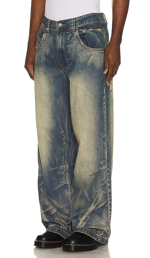 Shop Jaded London Wing Print Studded Lowrise Colossus Jeans In Blue