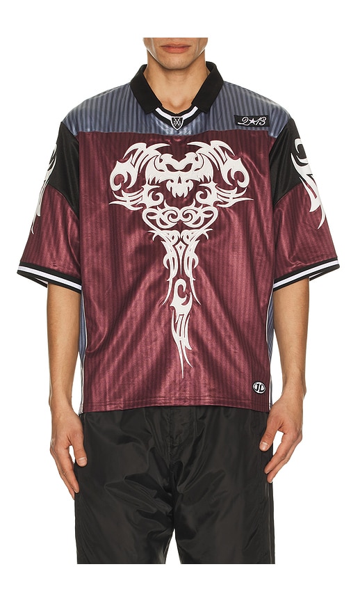 Jaded London Shadow Stripe Football Jersey in Burgundy. - size S (also in M, L, XL/1X)