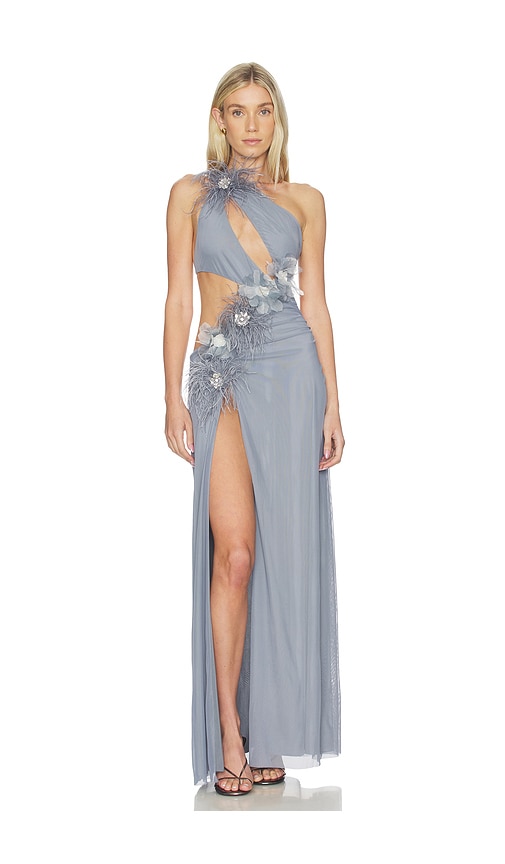 Asymmetrical Maxi Dress With 3d Flowers