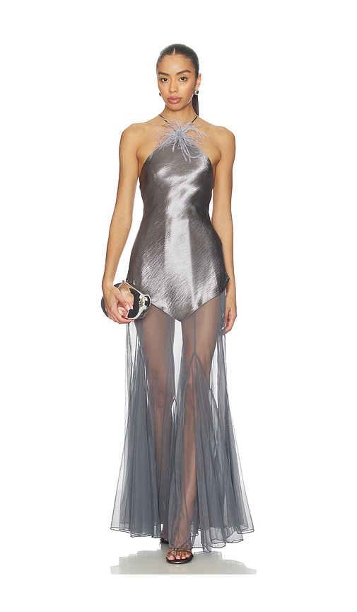 Halterneck Satin Mesh Maxi Dress