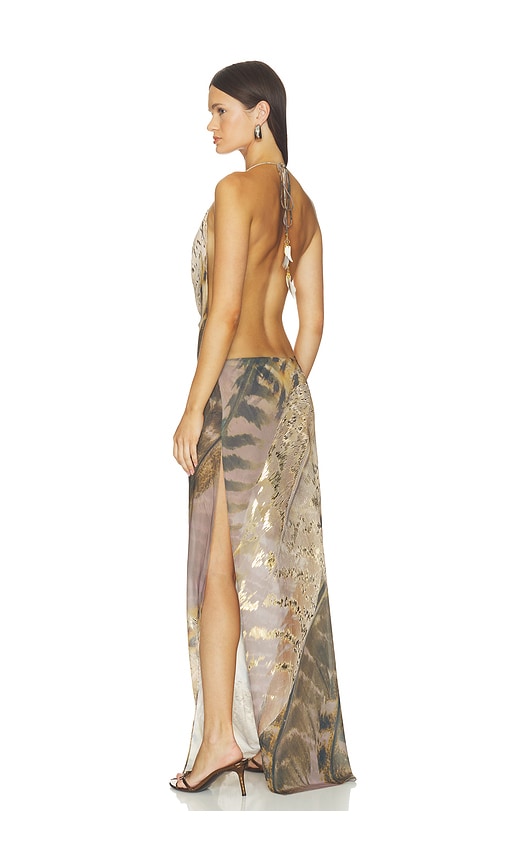 Halterneck Maxi Dress With Real Feather Trims