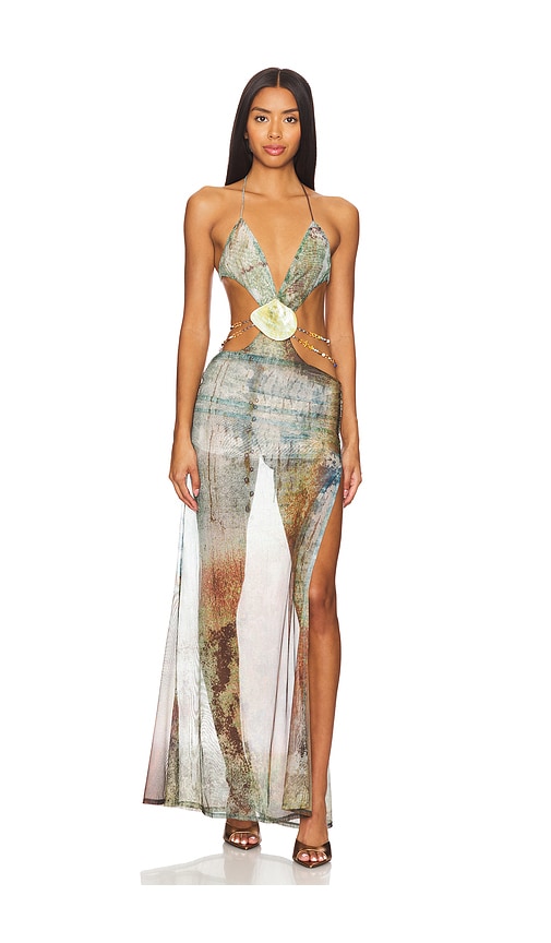 Shop Jaded London Vida Backless Maxi Dress With Shell Trim In Multi