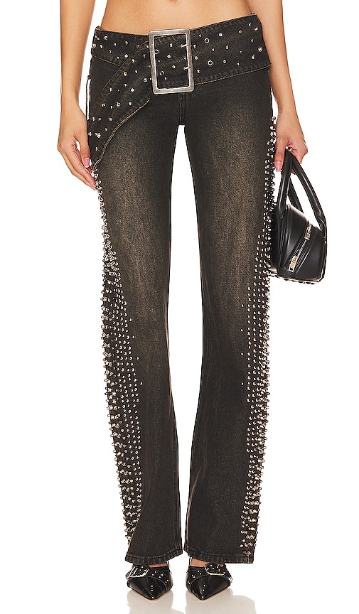 Jaded London Studded Low Rise Jeans In Blue