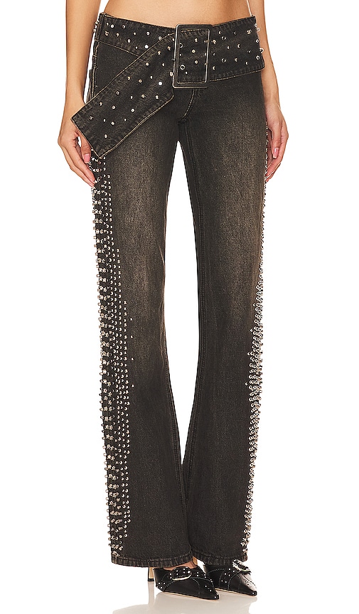 Shop Jaded London Studded Low Rise Jeans In Blue