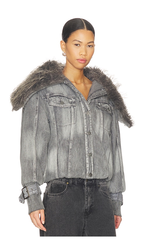 Jaded London Alloy Denim Bomber Jacket With Faux Fur Collar In Multi