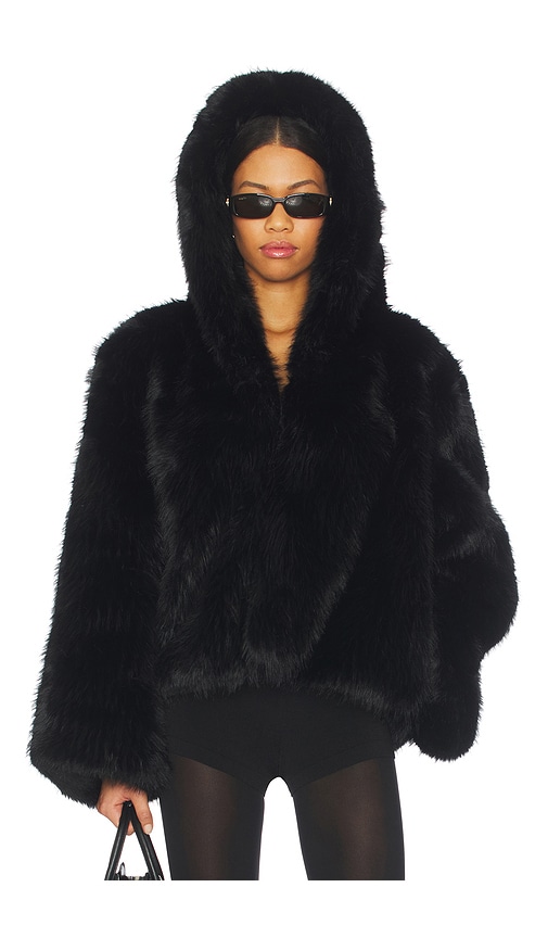 Jaded London Mara Oversized Hood Faux Fur Jacket In Black