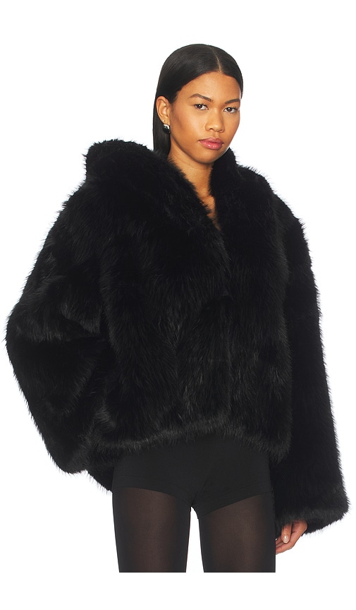 Jaded London Mara Oversized Hood Faux Fur Jacket In Black