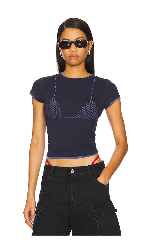 Jaded London Double Layer Laser Cut Bra Tee in Navy | REVOLVE