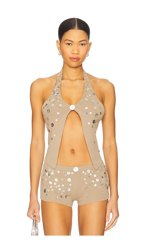 Jaded London Button Knit Halter Top In Brown