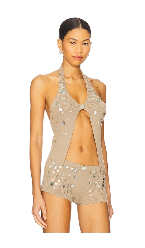 Jaded London Button Knit Halter Top In Brown
