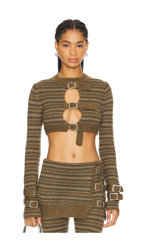 Shop Jaded London Cropped Knitted Stripe Top In 그린