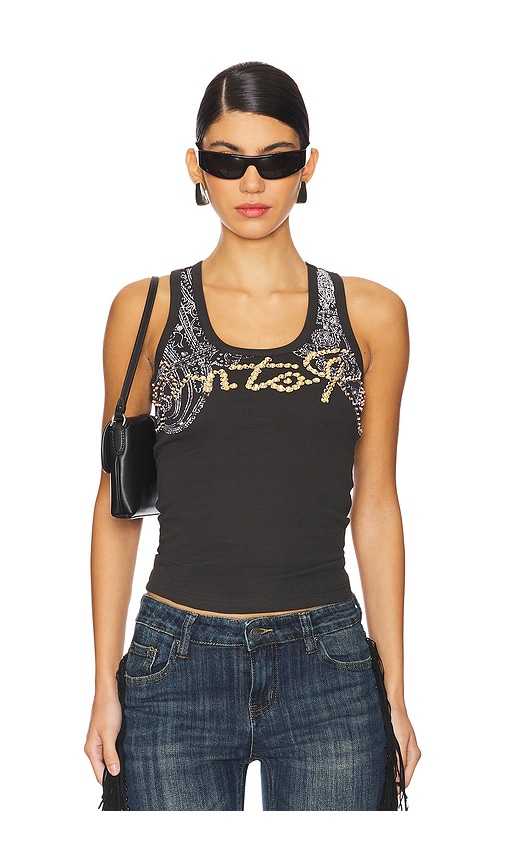 Jaded London Sequin Slogan Vest in Faded Paisley