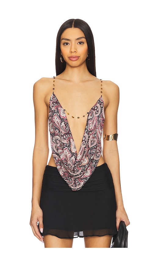Jaded London 総柄トップス　パワーネット Jaded London Asteria Printed Top in Brown | REVOLVE